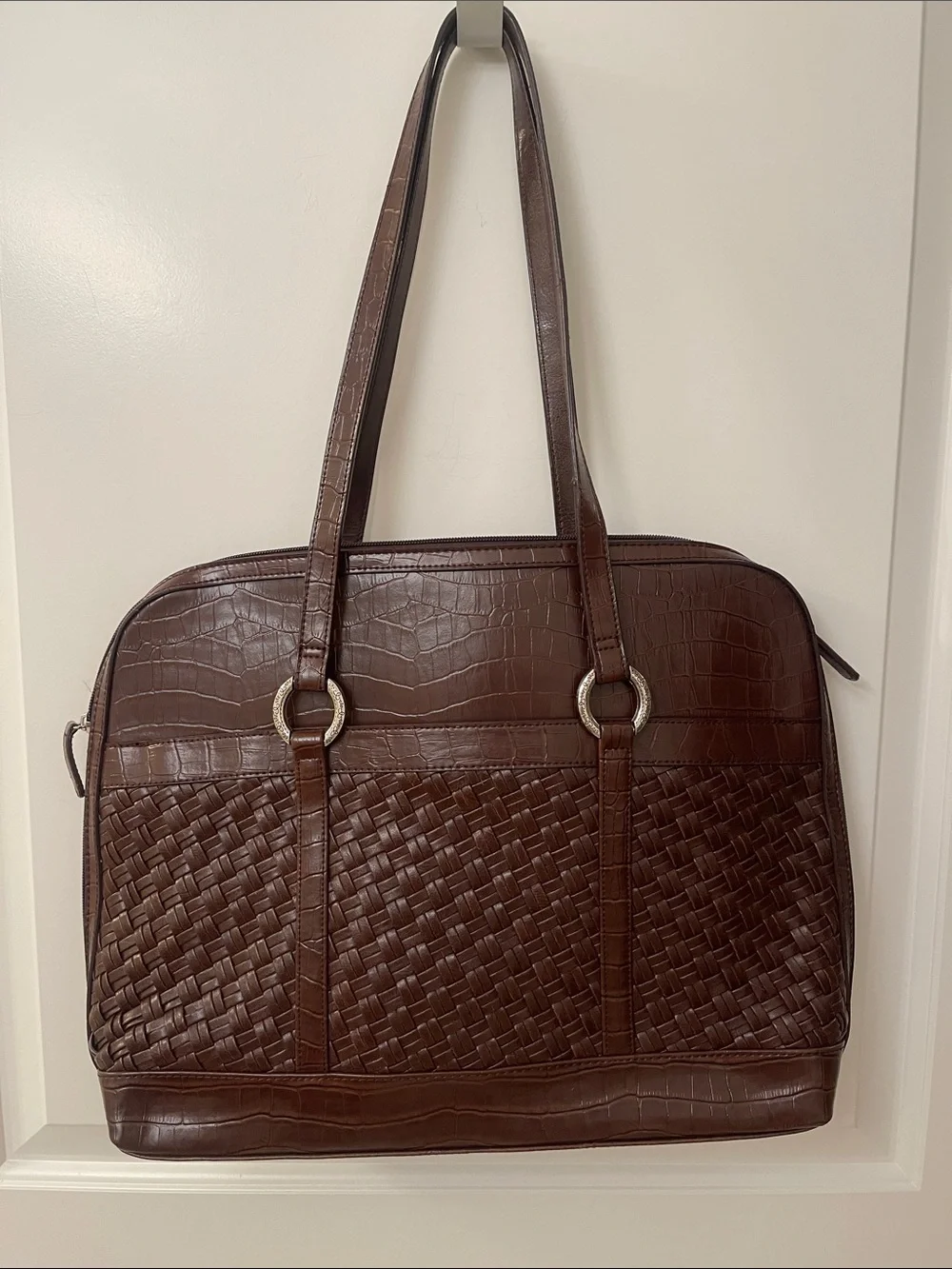 Coldwater Creek Classic Brown Woven Computer Bag - Women's Shoulder Bag